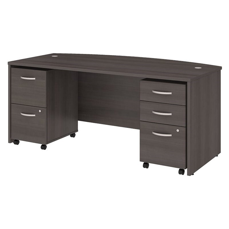 Studio C 72W Bow Front Desk with File Cabinets in Storm Gray - Engineered Wood