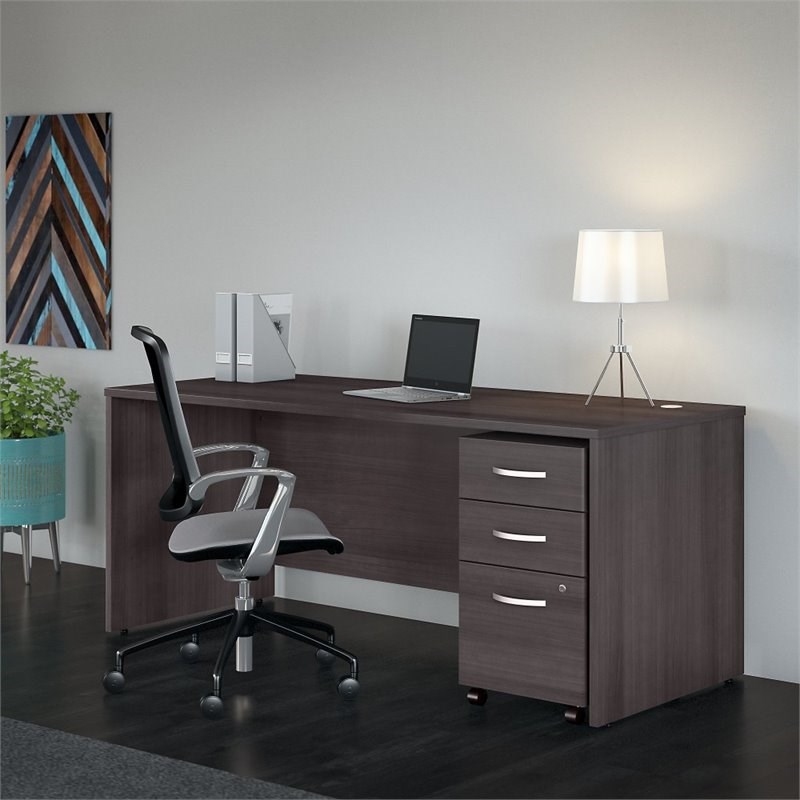 Studio C 72W Office Desk with File Cabinet in Storm Gray - Engineered Wood