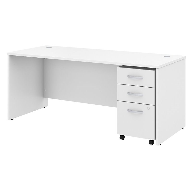 Studio C 72W Office Desk with File Cabinet in White - Engineered Wood