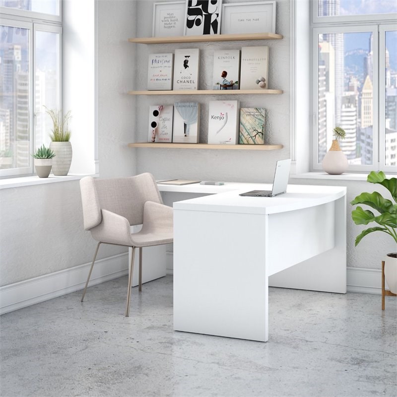 Echo Bow Front L Shaped Desk in Pure White - Engineered Wood