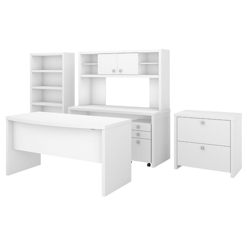 Echo by Kathy Ireland 6 Piece Office Set in Pure White - Engineered Wood