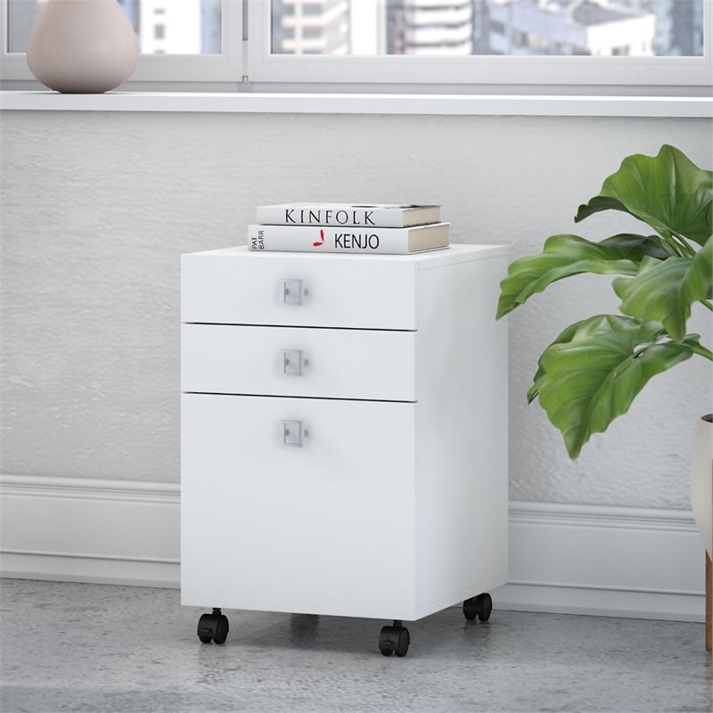 Echo 3 Drawer Mobile File Cabinet in Pure White - Engineered Wood