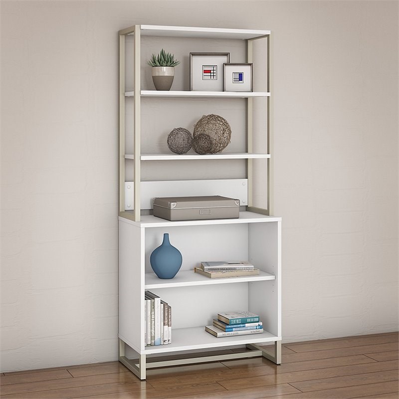 Bush Business Furniture Method by Kathy Ireland Bookcase with Hutch in White