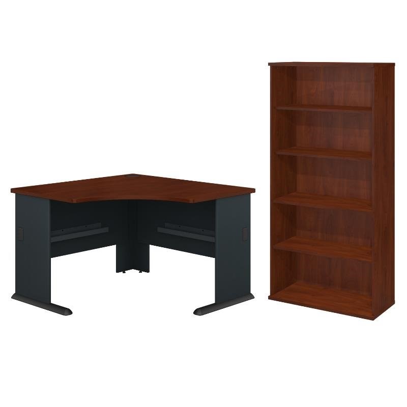 Bush Business Furniture Series 2 Piece Corner Desk and Shelf Bookcase Set in Hansen Cherry