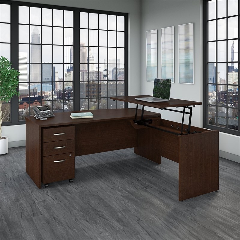 Bush Business Furniture Series C Bow Front Sit to Stand L Shaped Desk
