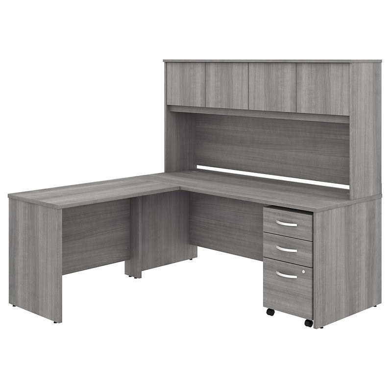 Studio C 72W L Shaped Desk with Hutch and File Cabinet in Gray - Engineered Wood