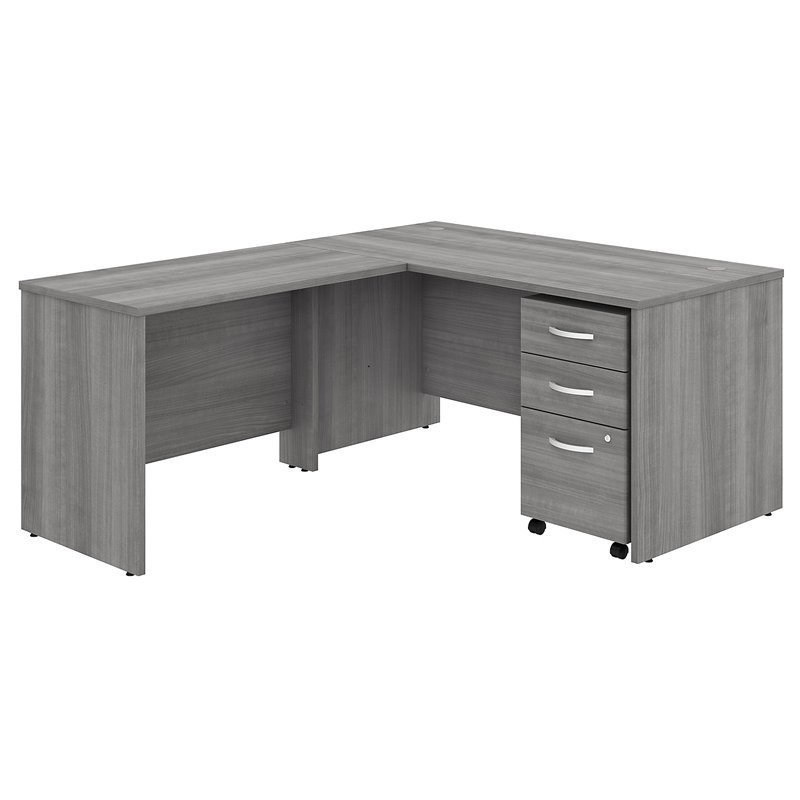 Studio C 60W L Shaped Desk with Mobile File Cabinet in Gray - Engineered Wood