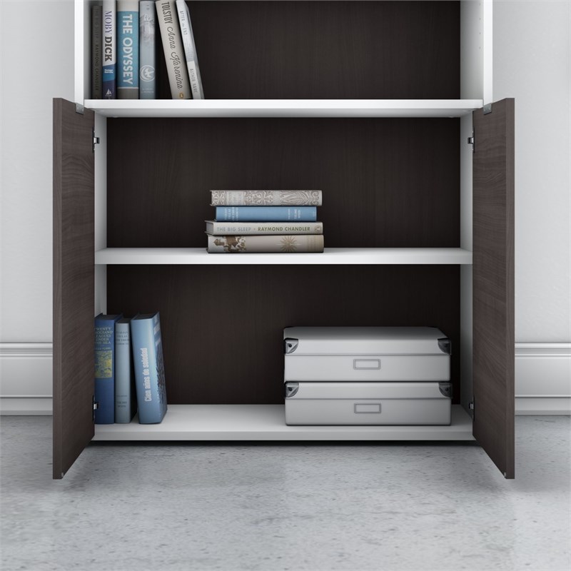 Jamestown 5 Shelf Bookcase with Doors in White and Storm Gray - Engineered Wood