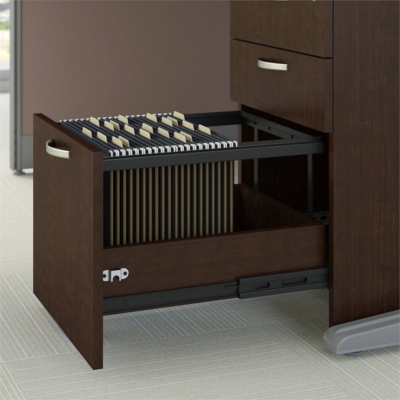 Office in an Hour 3 Person L Shaped Cubicle in Mocha Cherry - Engineered Wood