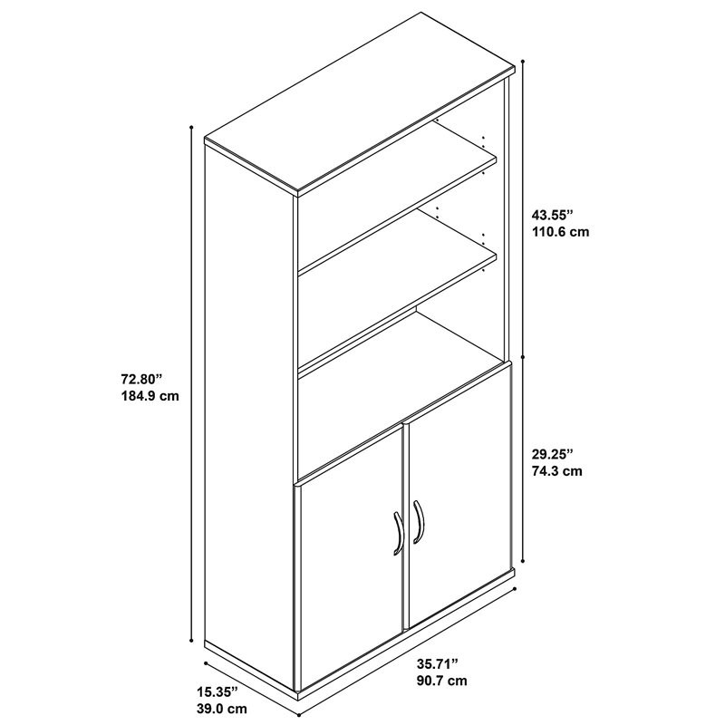 Series C 36W 5 Shelf Bookcase with Doors in Hansen Cherry - Engineered Wood