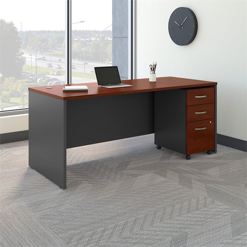 Series C 72W x 30D Office Desk with Drawers in Hansen Cherry - Engineered Wood