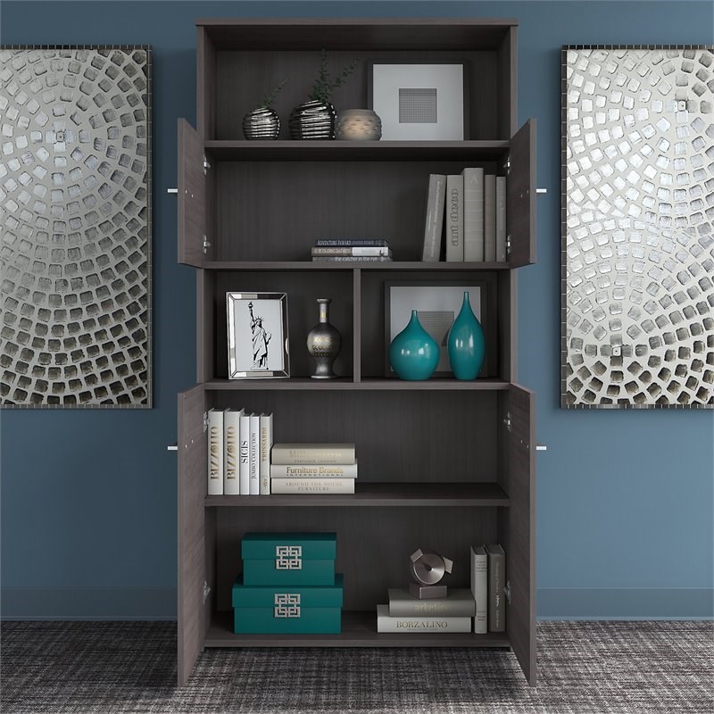 Office 500 5 Shelf Bookcase with Doors in Storm Gray Engineered Wood