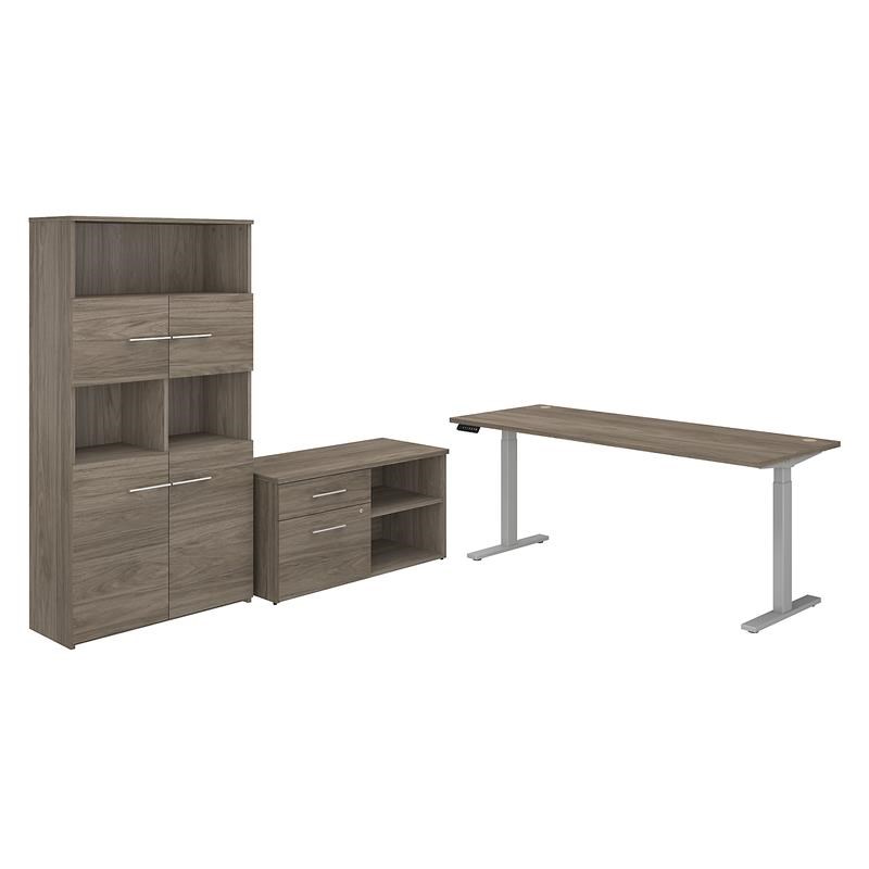 Office 500 72W Adjustable Desk with Storage in Modern Hickory - Engineered Wood