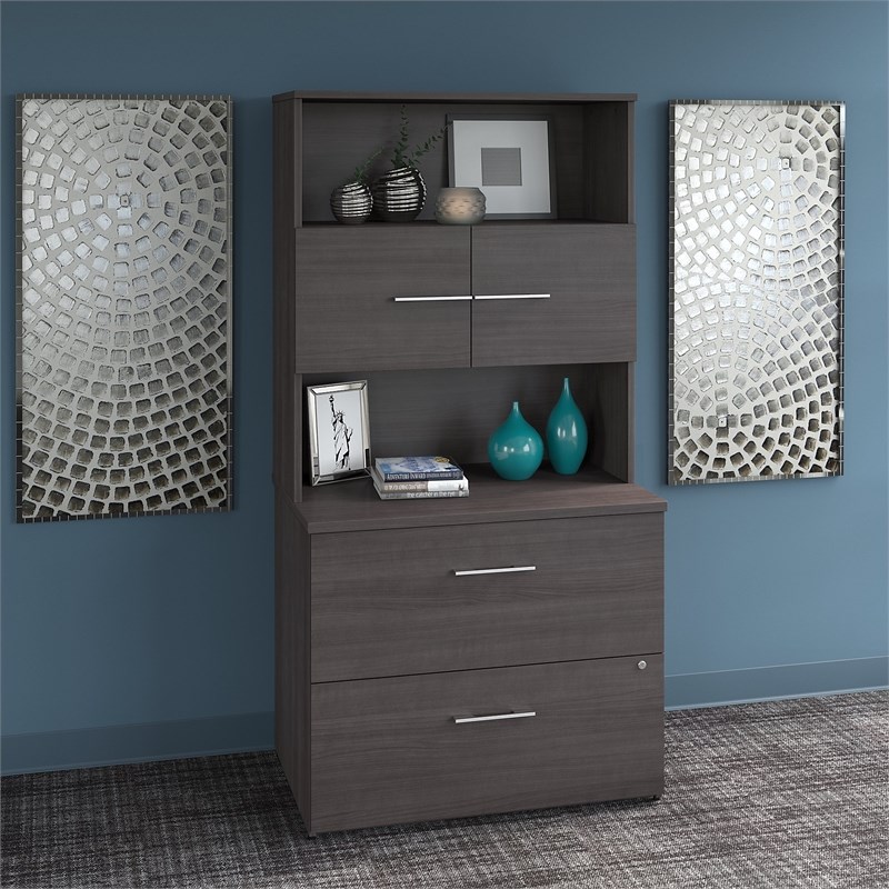 Office 500 Lateral File Cabinet with Hutch in Storm Gray - Engineered Wood