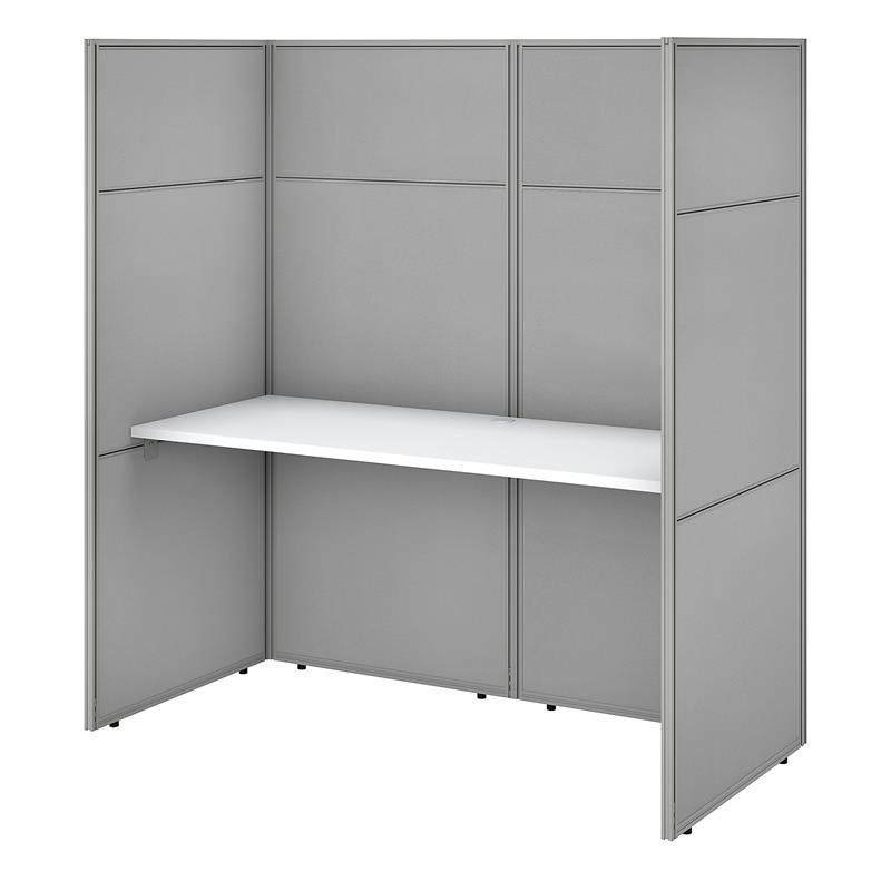 Easy Office 60W Cubicle Desk with 66H Closed Panels in White - Engineered Wood
