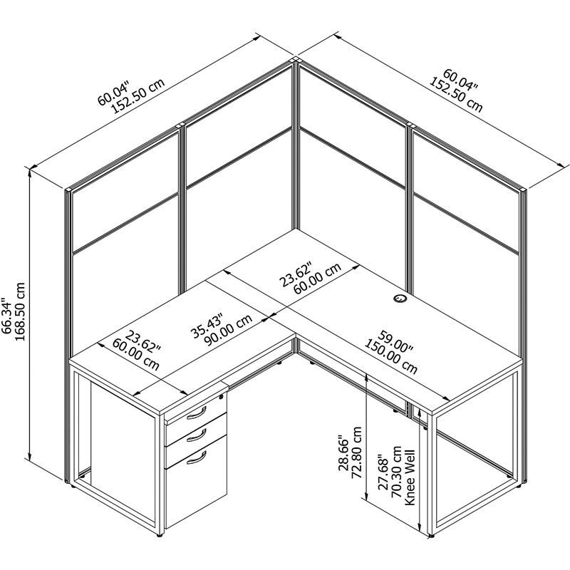 Easy Office L Shaped Desk with Drawers and 66H Panels in White ...