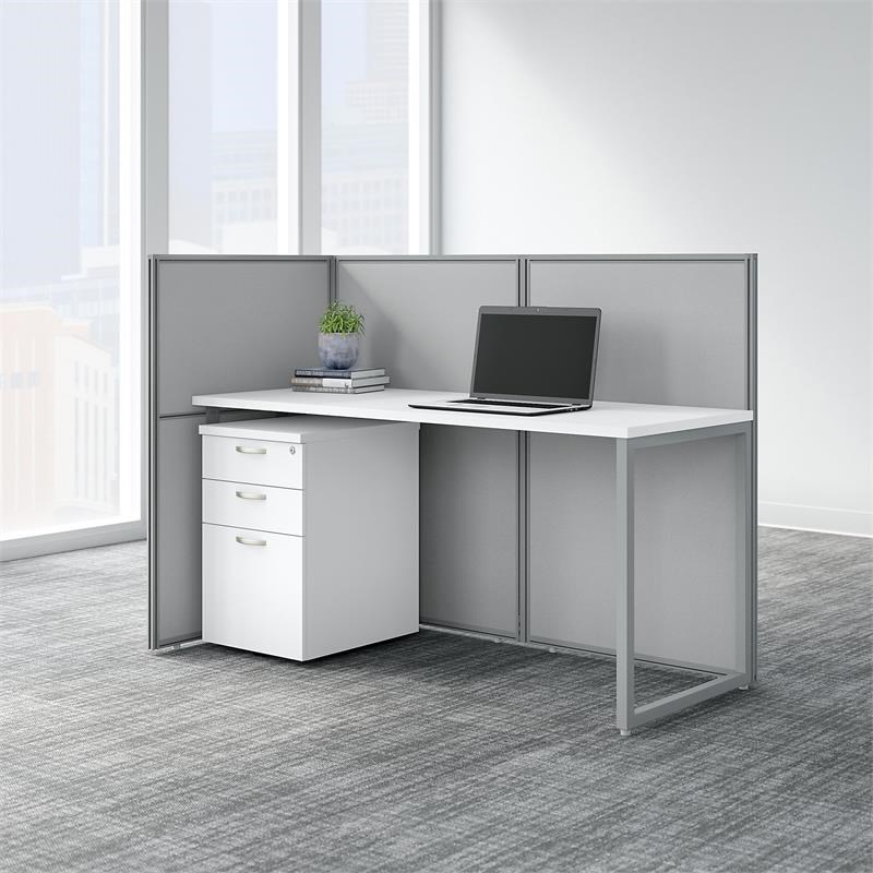 Easy Office Desk with Drawers and 45H Open Panels in White - Engineered Wood