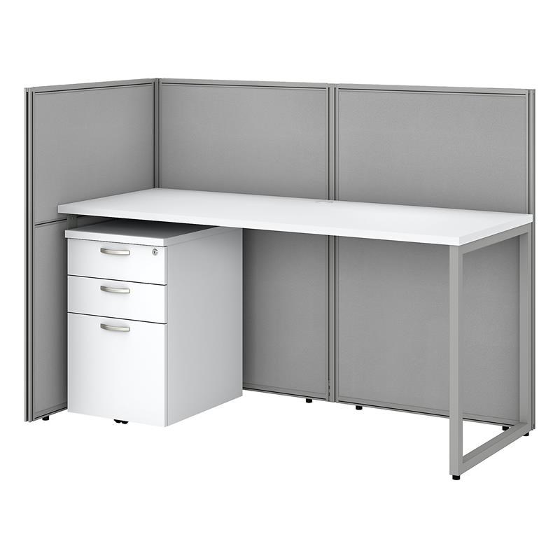 Easy Office Desk with Drawers and 45H Open Panels in White - Engineered Wood