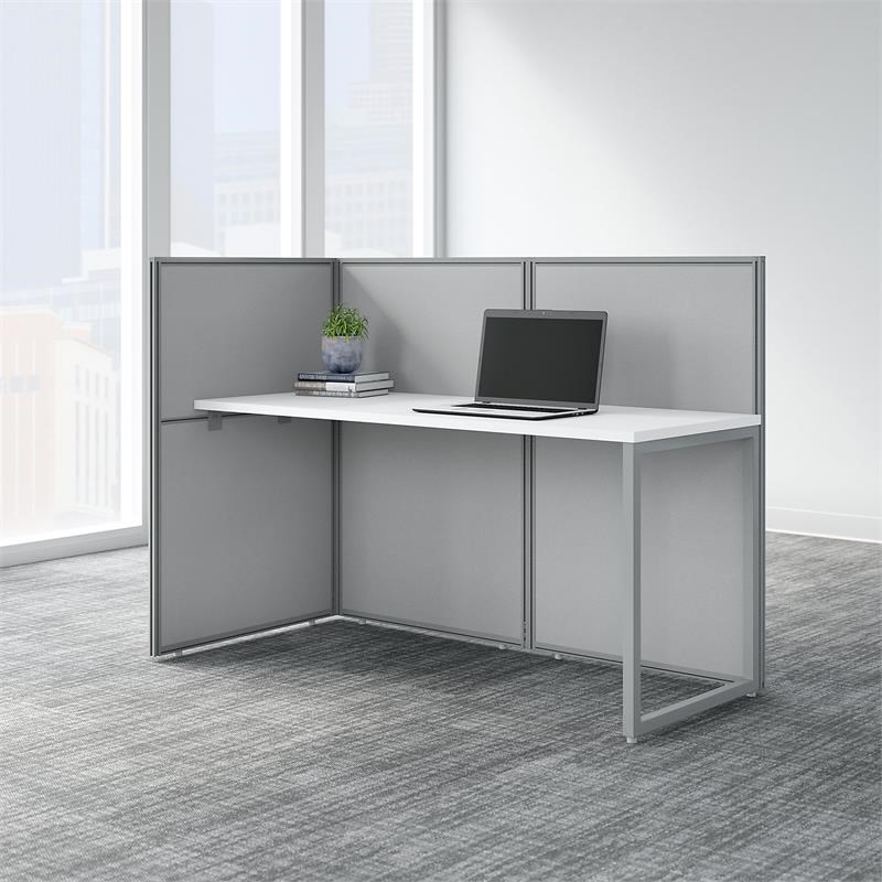 Easy Office 60W Cubicle Desk with 45H Open Panels in White - Engineered Wood