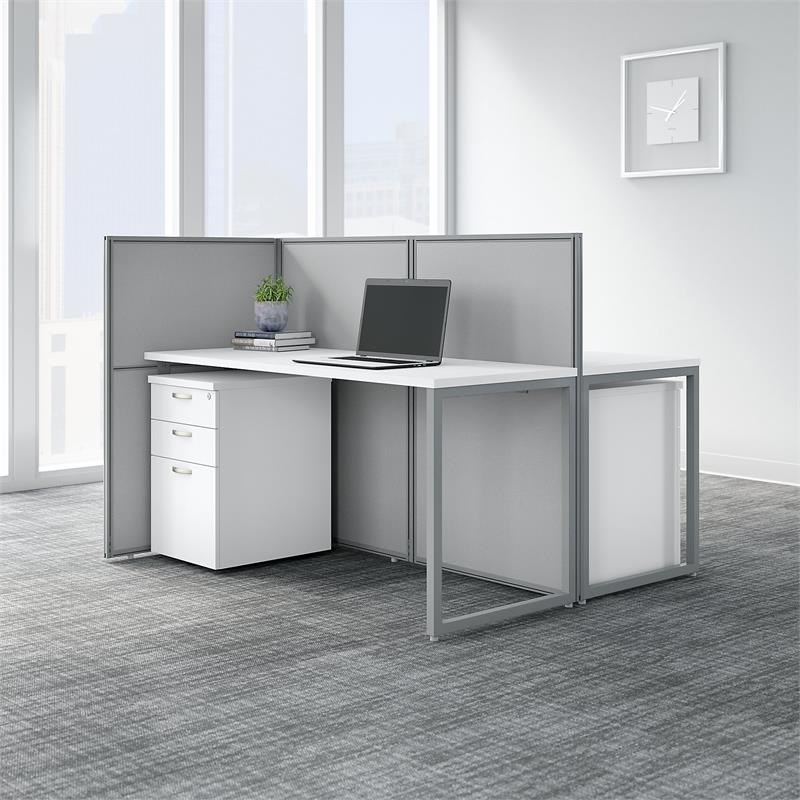 Easy Office 2 Person Desk with Drawers and 45H Panels in White - Engineered Wood