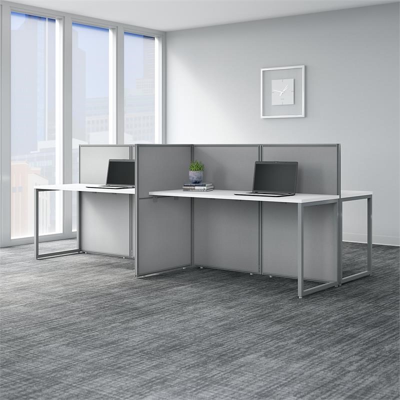 Easy Office 60W 4 Person Desk with 45H Panels in White - Engineered Wood