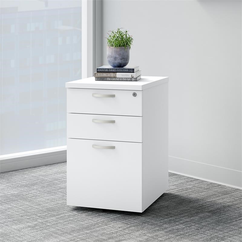 Easy Office 3 Drawer Mobile File Cabinet in Pure White - Engineered Wood