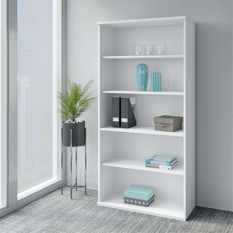 Easy Office 5 Shelf Bookcase in Pure White - Engineered Wood