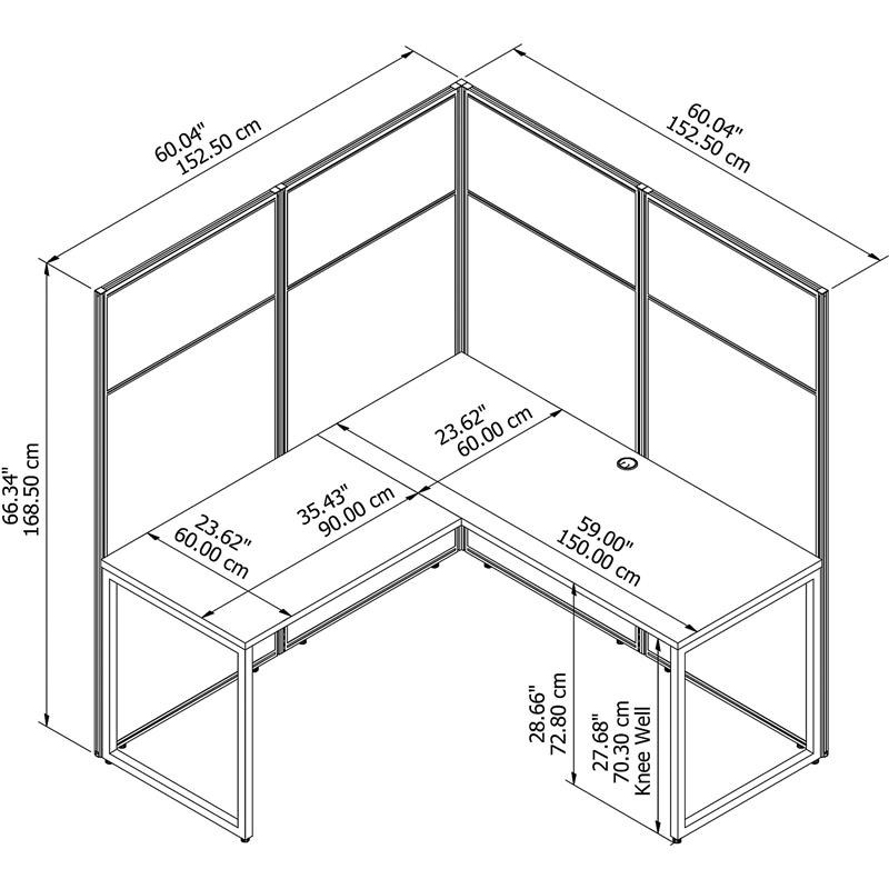 Easy Office 60W L Shaped Cubicle Desk with 66H Panels in White
