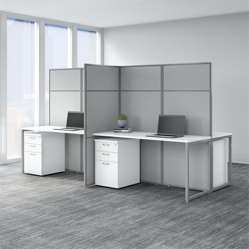Easy Office 4 Person Desk with Storage and 66H Panels in White - Engineered Wood