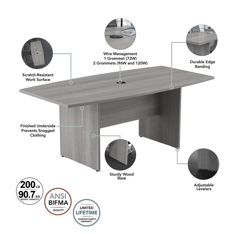 120W x 48D Conference Table with Wood Base in Platinum Gray - Engineered Wood