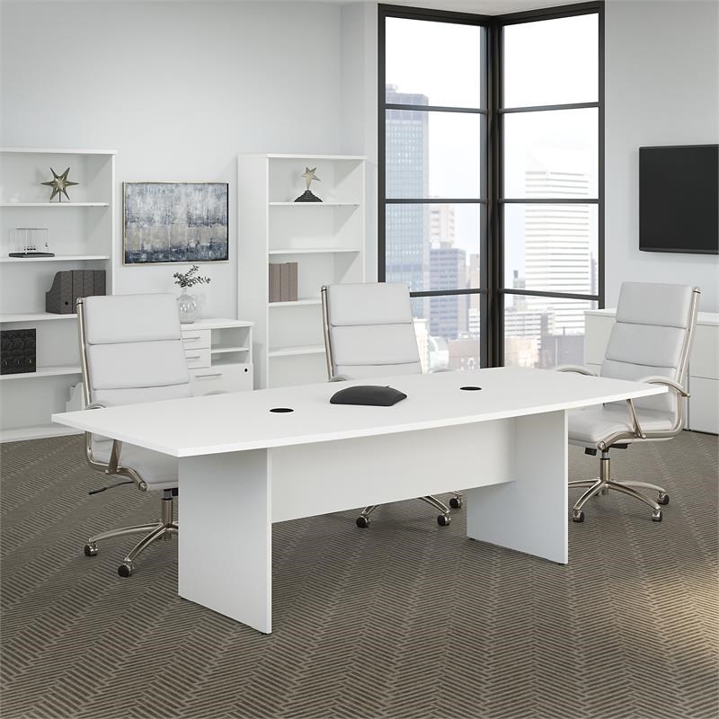 96W x 42D Conference Table with Wood Base in White - Engineered Wood