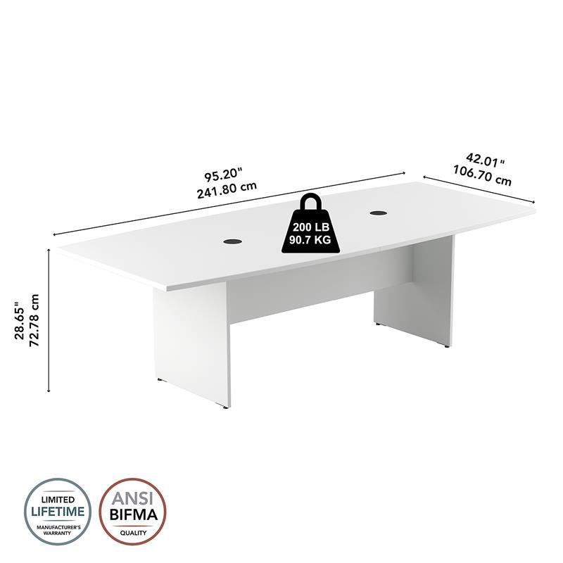 96W x 42D Conference Table with Wood Base in White - Engineered Wood
