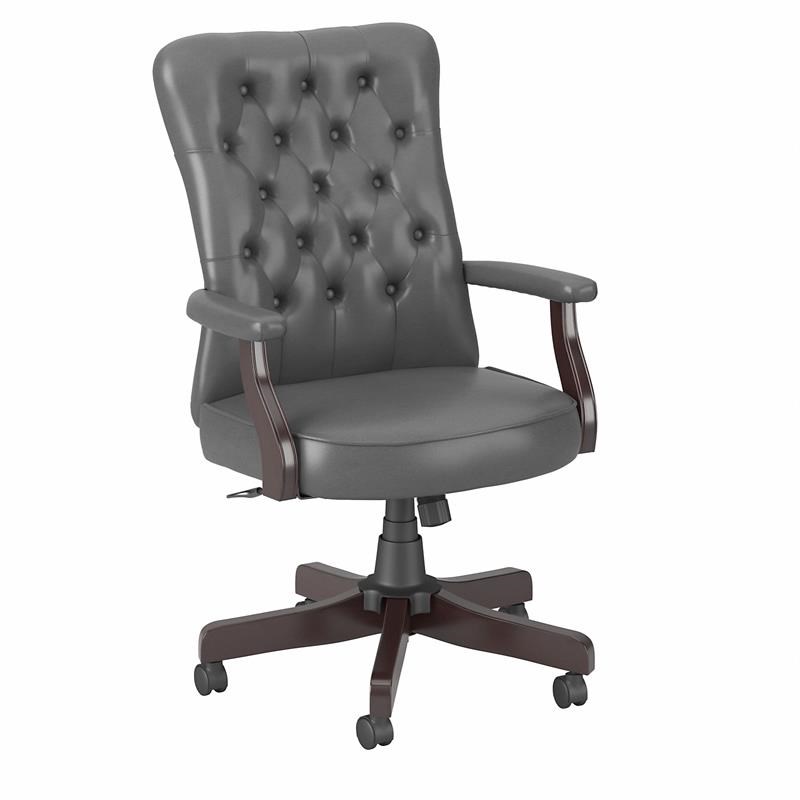 Arden Lane High Back Tufted Office Chair with Arms in Dark Gray Bonded Leather