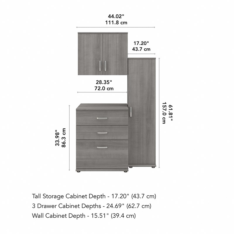 Universal 44W 3 Piece Modular Storage Set in Platinum Gray - Engineered Wood