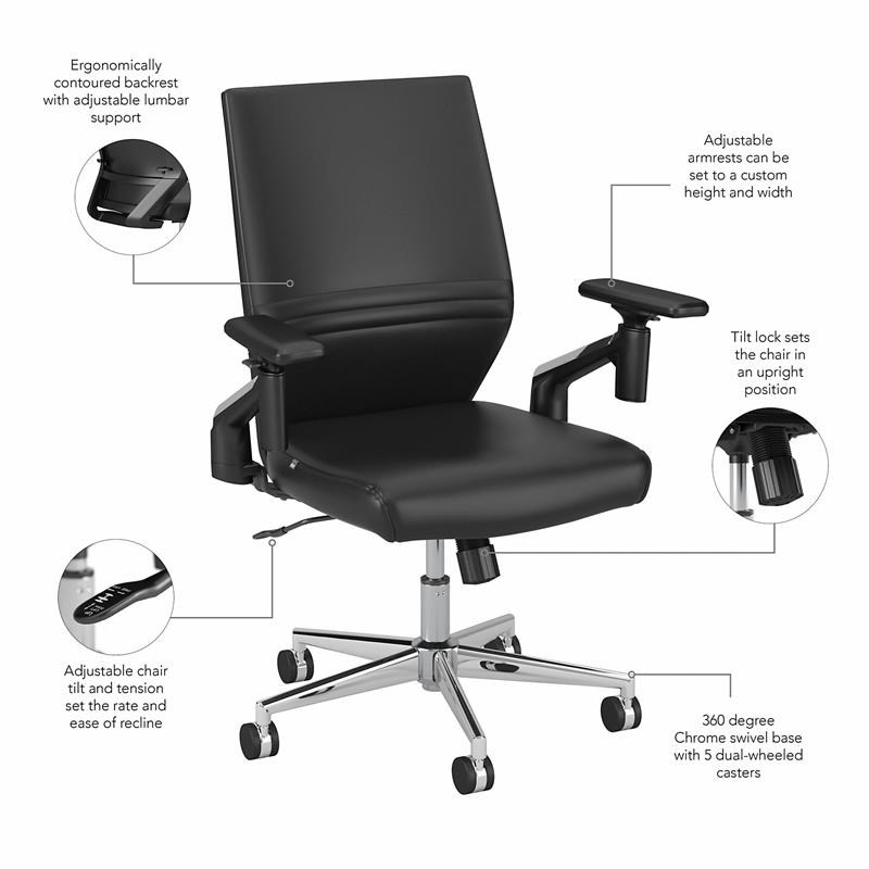Move 60 Series Mid Back Leather Office Chair in Black - Bonded Leather