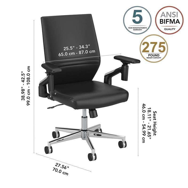 Office in an Hour Mid Back Leather Office Chair in Black - Bonded Leather