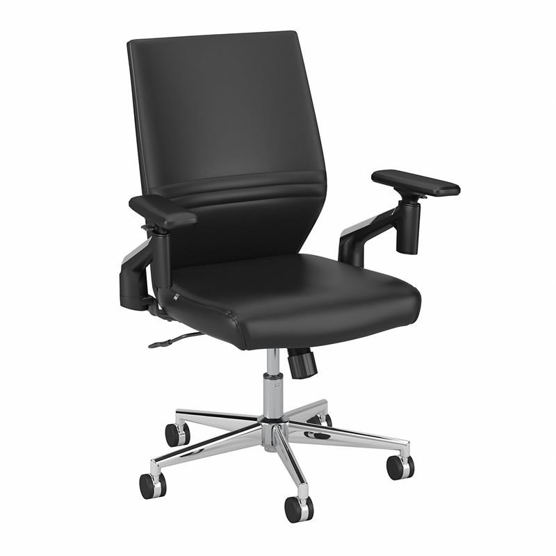Office in an Hour Mid Back Leather Office Chair in Black - Bonded Leather
