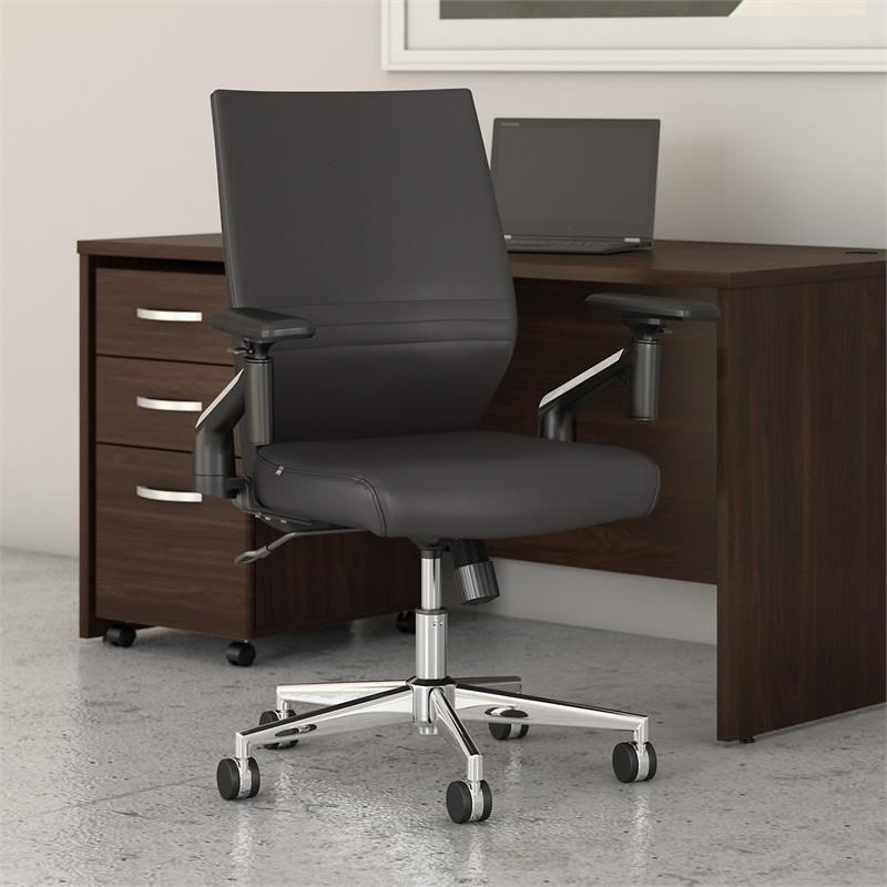 Easy Office Mid Back Leather Desk Chair in Brown