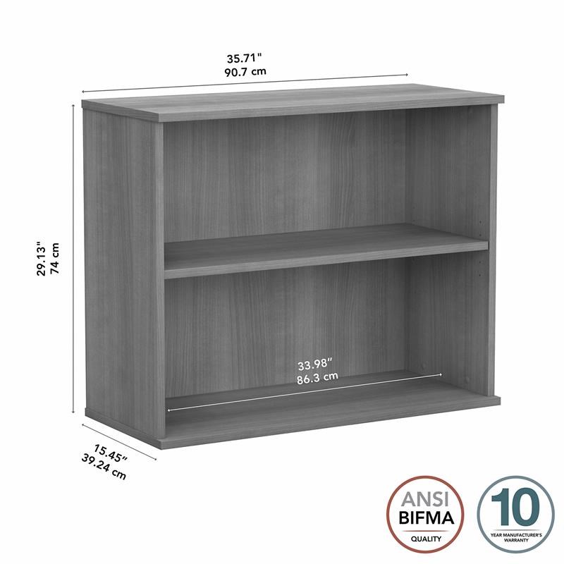 Bush Business Small 2 Shelf Bookcase in Platinum Gray - Engineered Wood