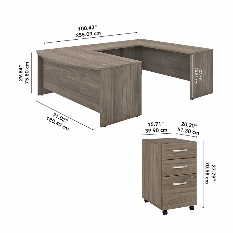 Studio C 72W U Shaped Desk with Drawers in Modern Hickory - Engineered Wood