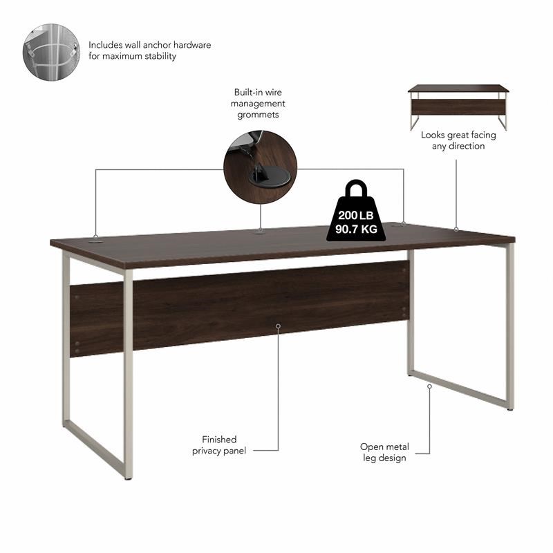 Hybrid 72W x 36D Computer Table Desk in Black Walnut - Engineered Wood