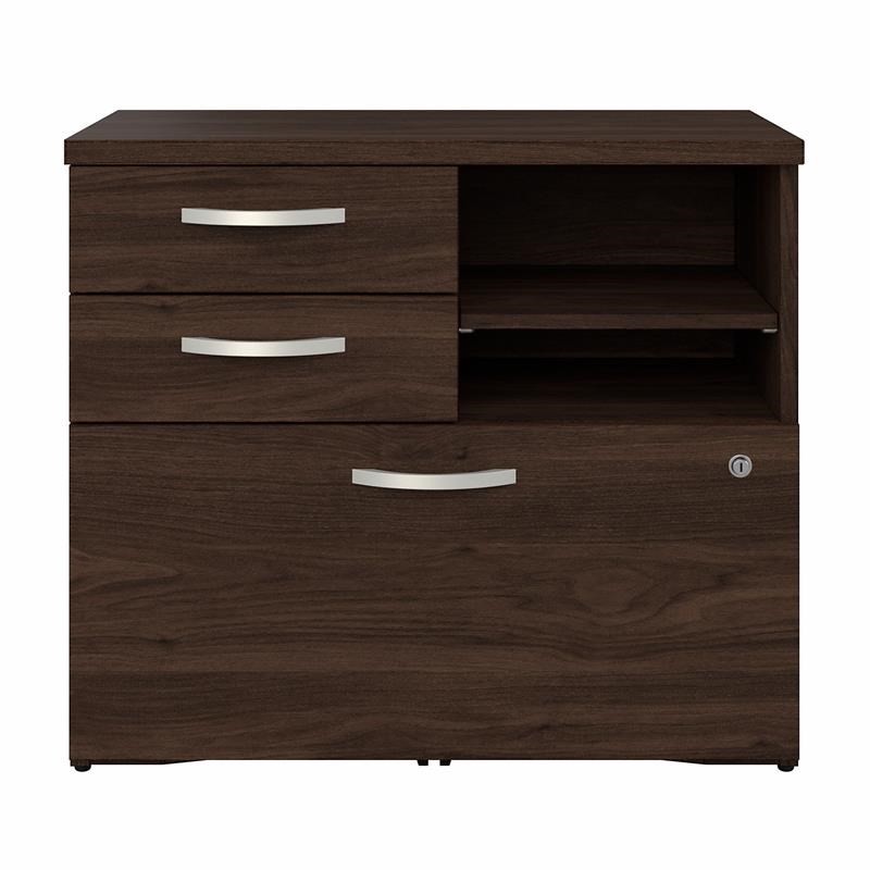Hybrid Office Storage Cabinet with Drawers in Black Walnut - Engineered Wood