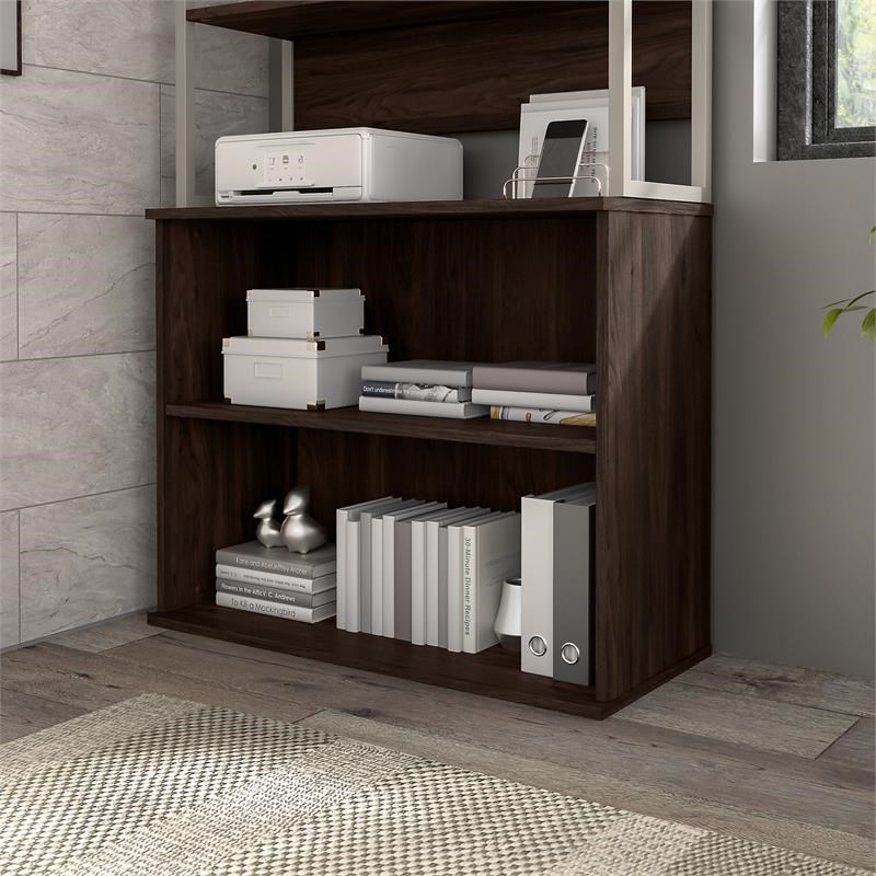 Hybrid Small 2 Shelf Bookcase in Black Walnut - Engineered Wood