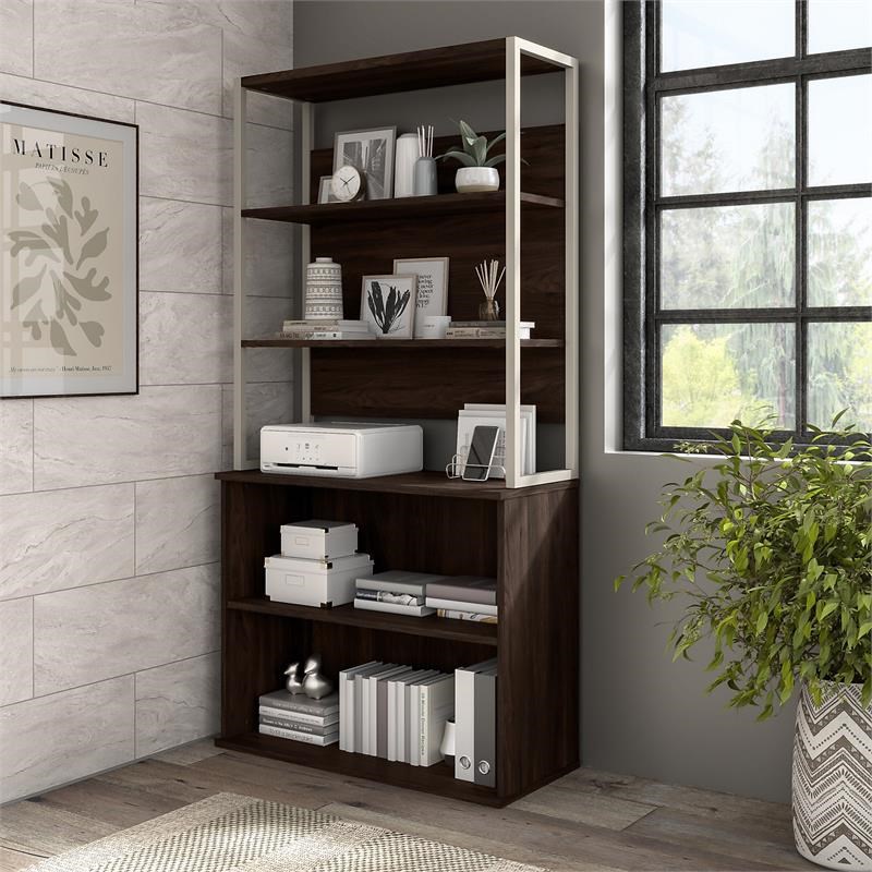 Hybrid Small 2 Shelf Bookcase in Black Walnut - Engineered Wood