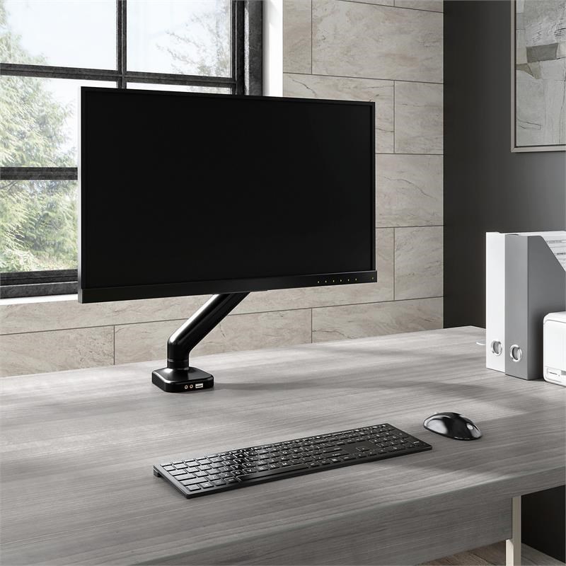 Bush Business Furniture Adjustable Monitor Arm with USB Port in Black - Steel