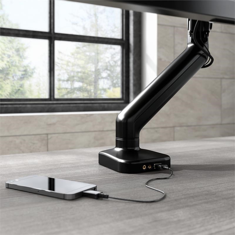 Bush Business Furniture Adjustable Monitor Arm with USB Port in Black - Steel