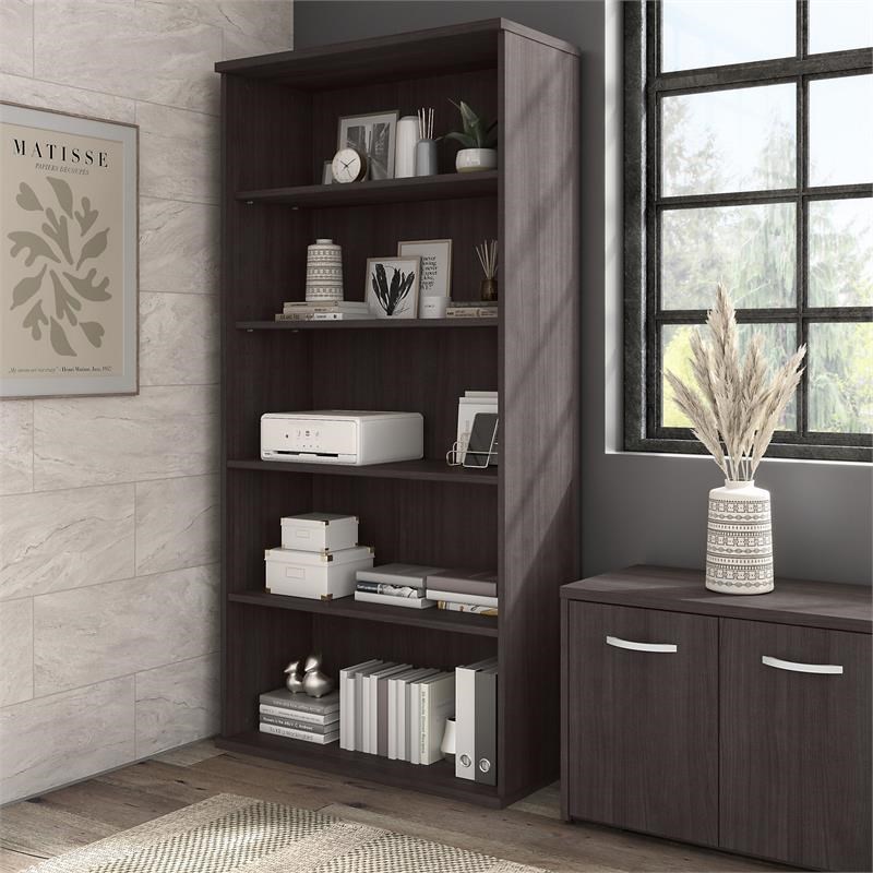 Hybrid Tall 5 Shelf Bookcase in Storm Gray - Engineered Wood