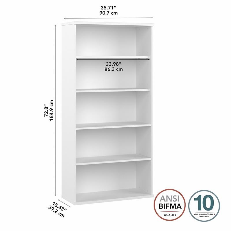 Hybrid Tall 5 Shelf Bookcase in White - Engineered Wood