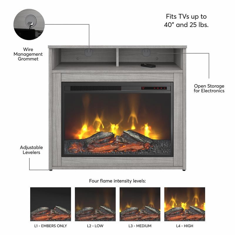 400 Series 32W Electric Fireplace with Shelf in Platinum Gray - Engineered Wood