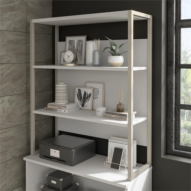 Hybrid Tall Etagere Bookcase in White Engineered Wood Homesquare